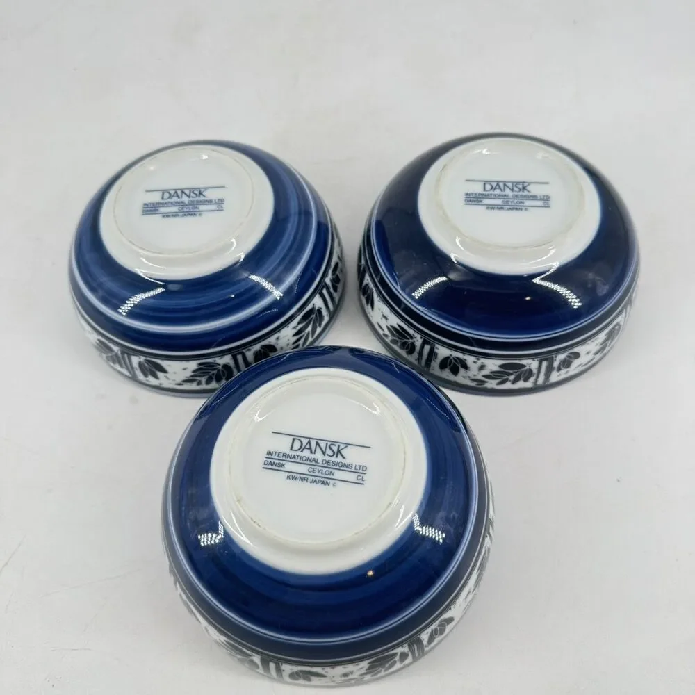 Dansk Ceylon Cereal Bowls 5 1/8” Set of 3 Blue White KW/NR Japan Vintage